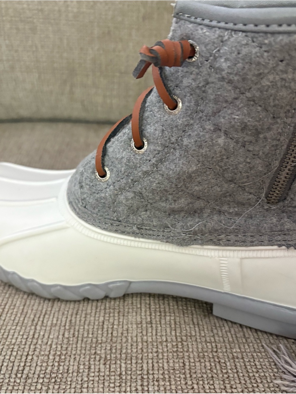 Nautica Gray Felt and White Rubber Duck Boots with Brown Accents - Picture 6 of 7
